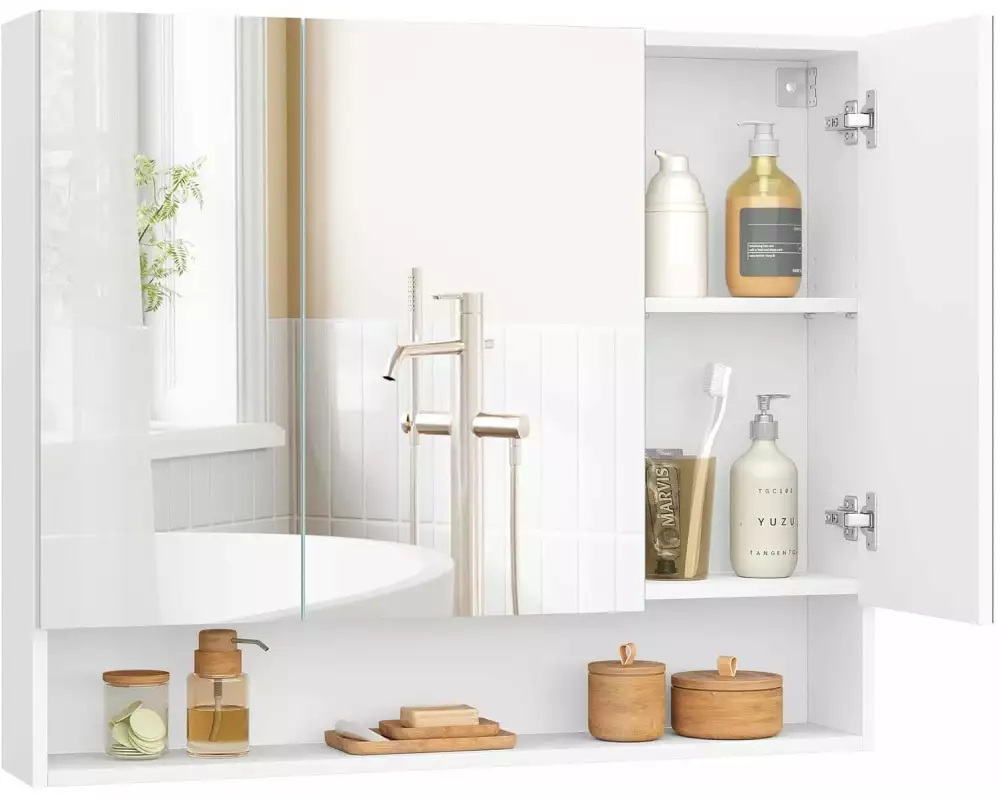 VASAGLE Spiegelschrank Weiss, 90 x 16.5 x 75 cm