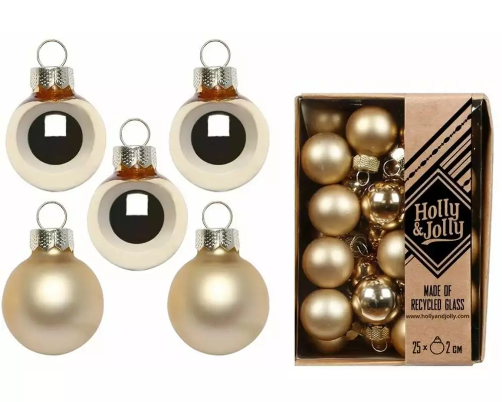 Holly & Jolly Weihnachtskugel Brocade Gold Ø 2 cm, 25 Stück