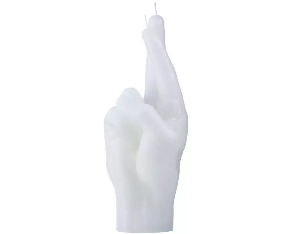 Mandatus Kerze Candle Hand Crossed Fingers, Weiss