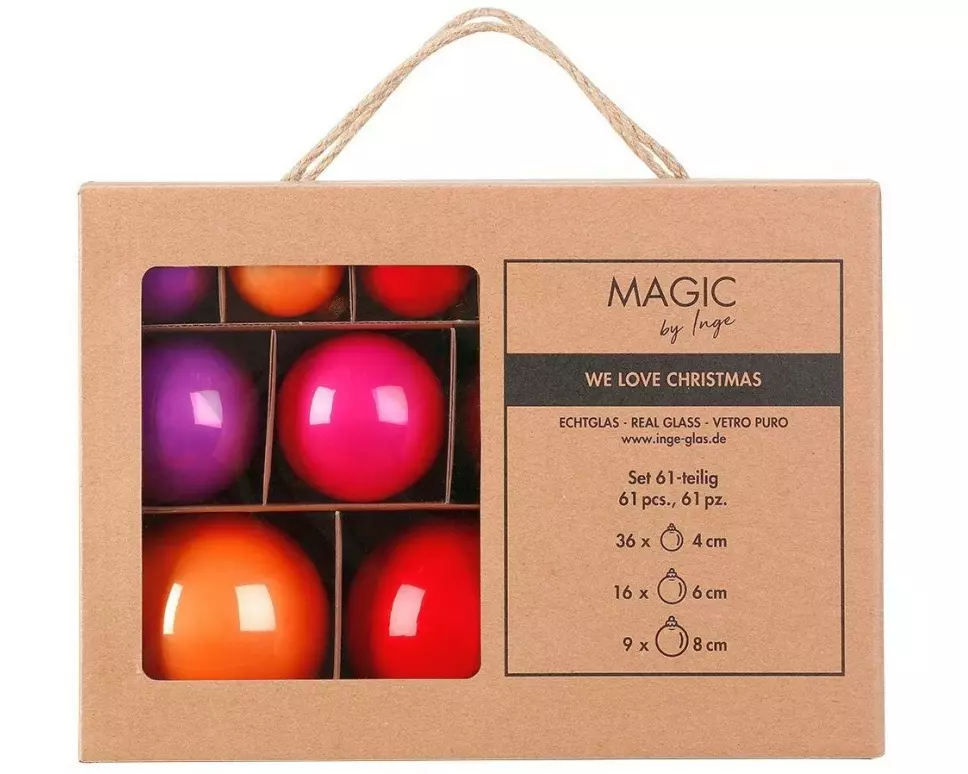 INGES CHRISTMAS DECOR Weihnachtskugel Party Time 61 Stück, Mehrfarbig
