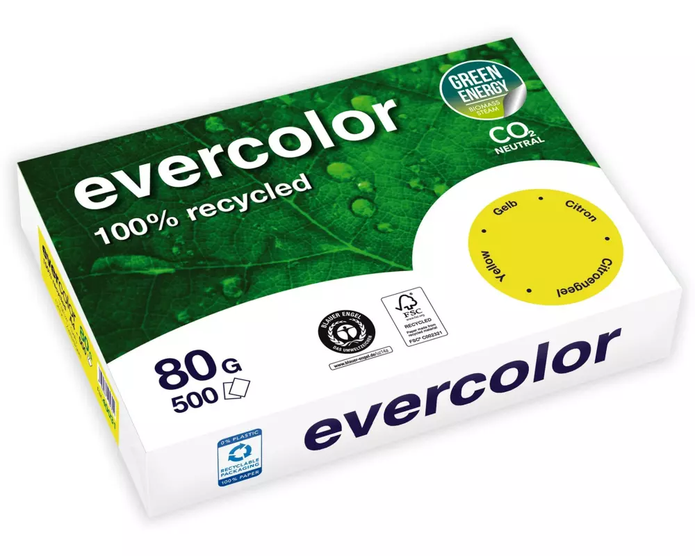 Clairefontaine Kopierpapier Evercolor A4, Gelb, 80 g/m²,500 Blatt