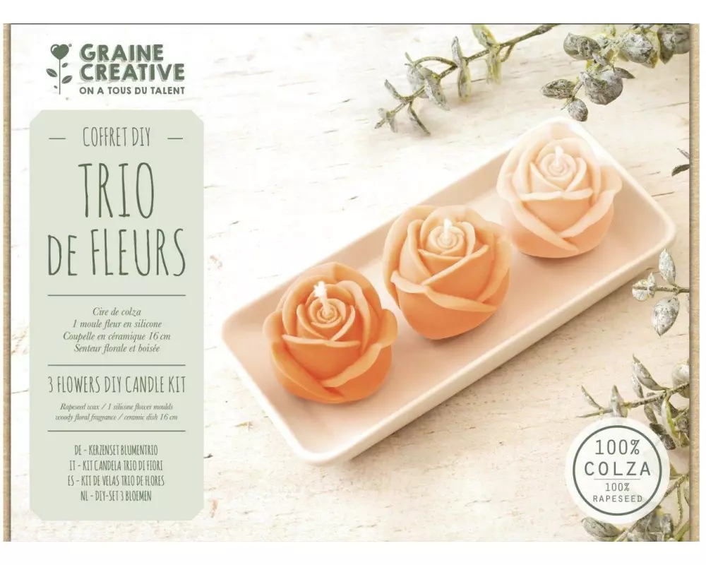 Graine Créative Graine Créative Kerzen-Trio-Set Blumen mit Keramikschale