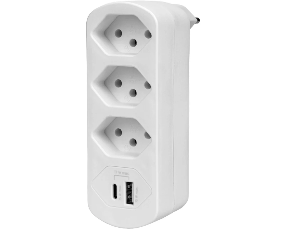 FURBER.power Mehrfachstecker Flexo 3 x T13, USB-A, USB-C, drehbar