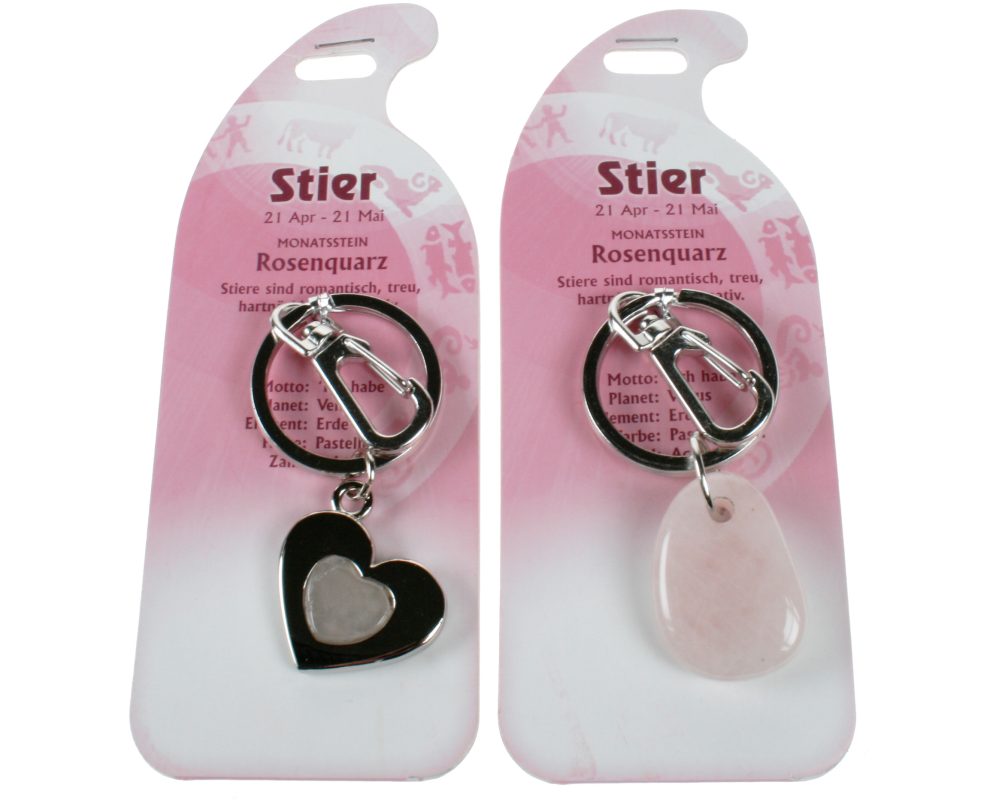 ROOST Schlüsselanhänger Stier G262 Rosenquarz 2 Motive ass.