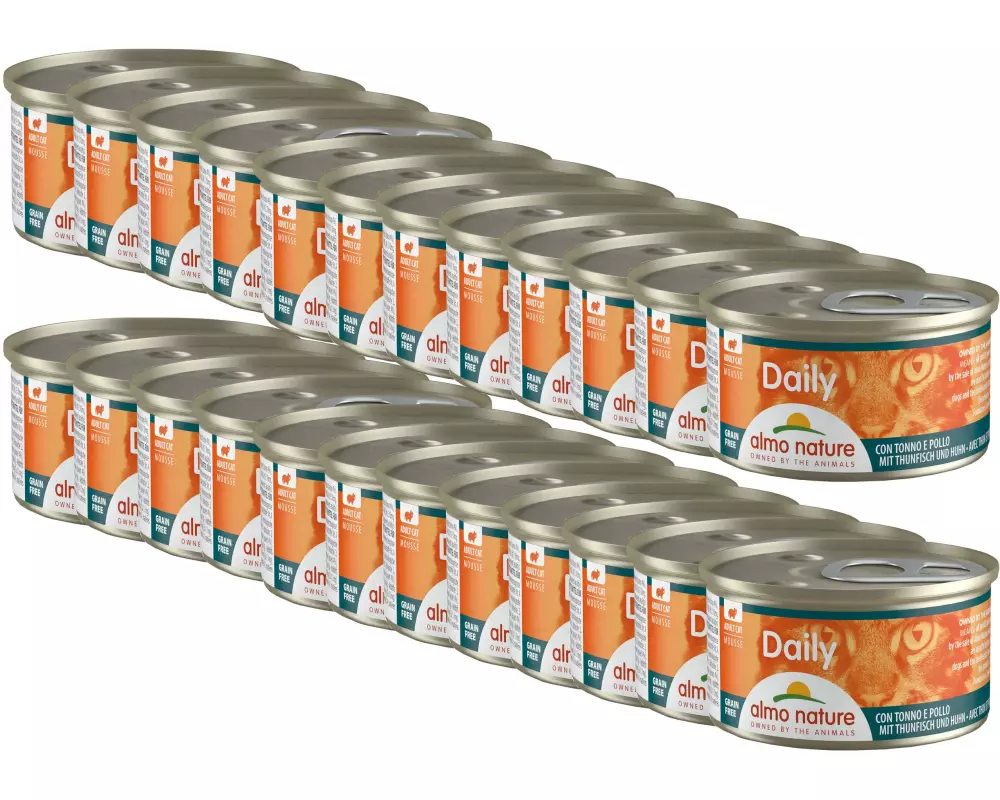 Almo Nature Nassfutter Daily Mousse mit Thunfisch und Huhn, 24 x 85 g