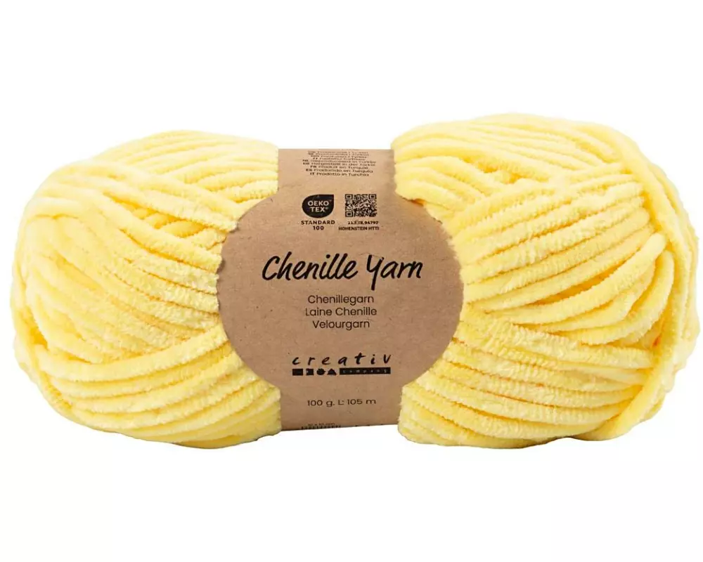 Creativ Company Veloursgarn, L 105 m, Nadel 5-6, Hellgelb, 100 g/ 1 Knäuel