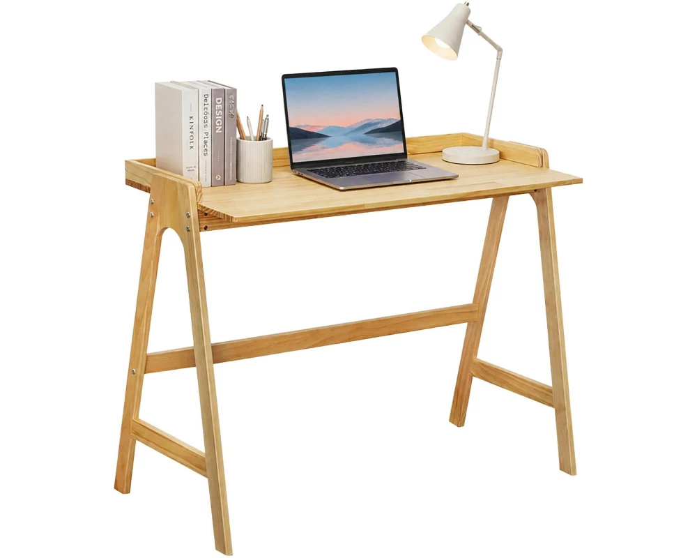 relaxdays PC-Schreibtisch, Sperrholz, Hellbraun, 81.5 x 107 x 48.5 cm