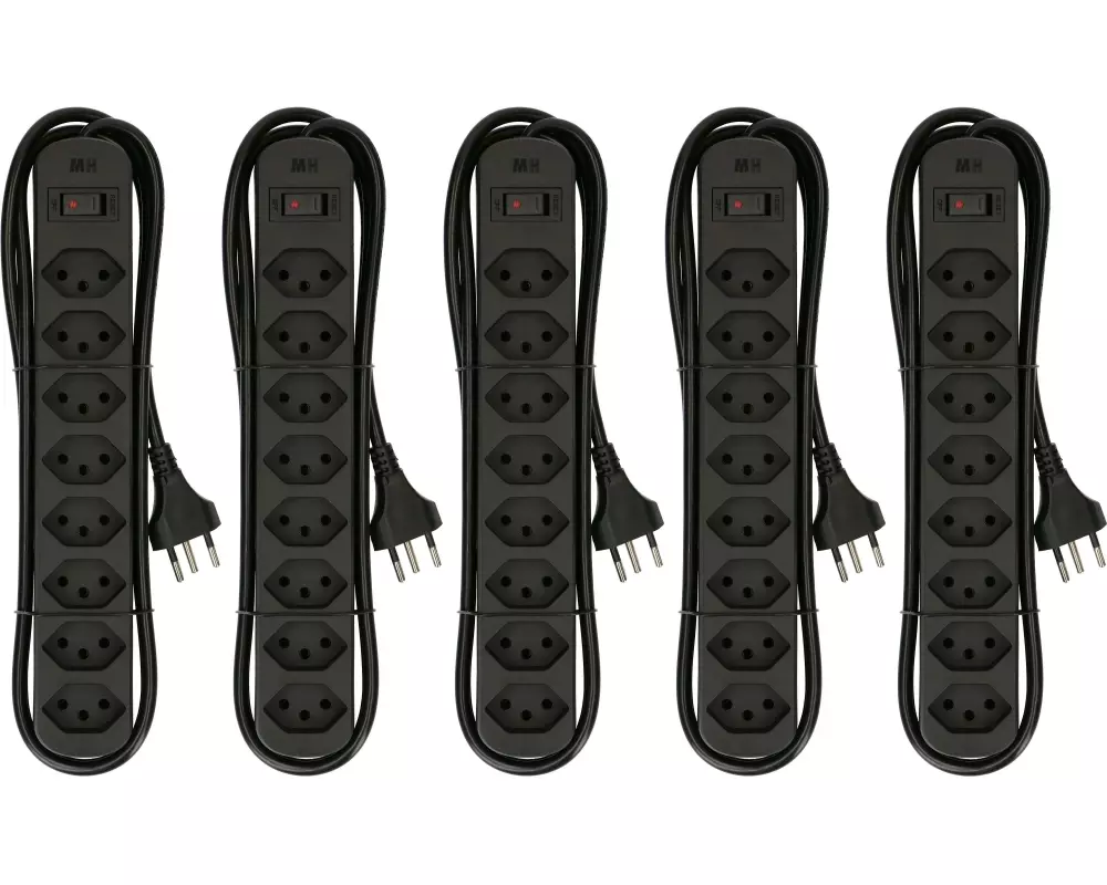 Max Hauri Steckdosenleiste Basic-Line 8x T13 Schwarz, 5er Pack