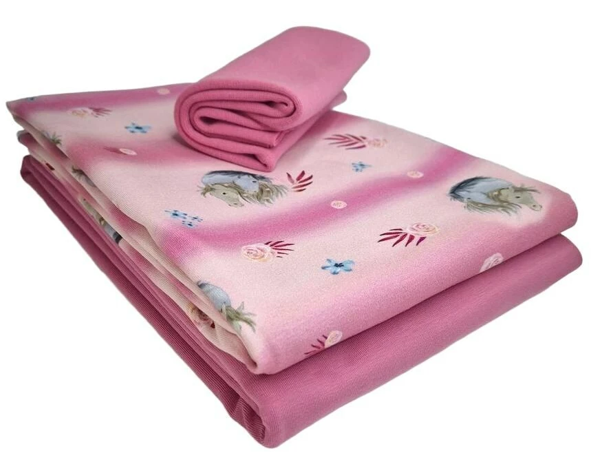 Stoffe Stoff Jersey Pferd rosa 3-teilig, 2 x 1 m