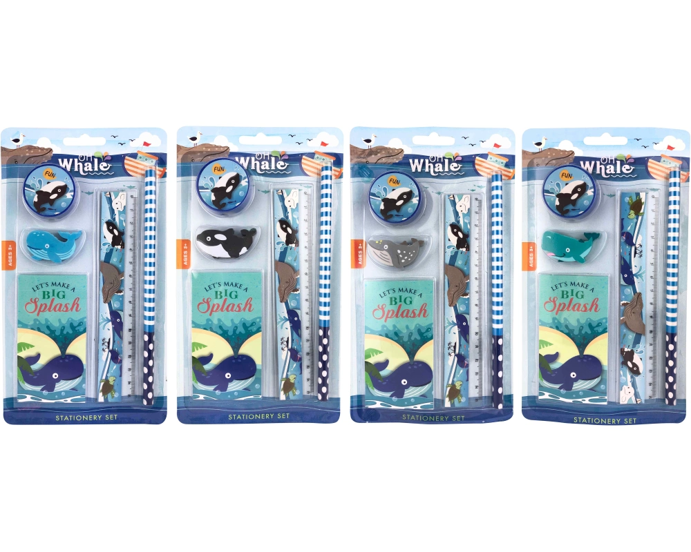 ROOST Schreibset 5-teilig OWST-001 On Whale 4 ass.