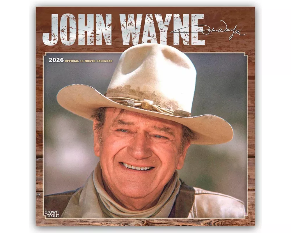 John Wayne Official 2026 12 X 24 Inch (Hanging) Monthly Square Wall Calendar Foil Stamped Cover Plastic-Free