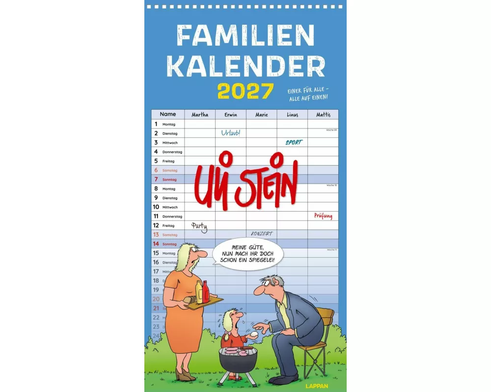 Uli Stein Familienkalender 2027: Familienplaner mit 5 Spalten