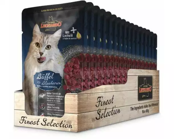Leonardo Cat Food Nassfutter Büffel & Blaubeeren, 16 x 85 g