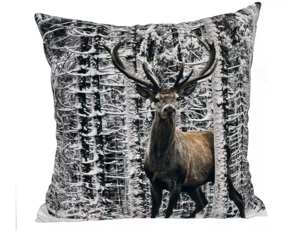 Dameco Kissen gefüllt Hirsch 40 x 40 cm, Braun/Weiss