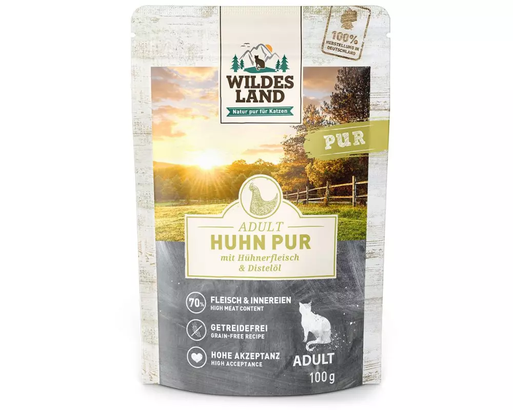 Wildes Land Nassfutter Cat Adult Huhn PUR mit Distelöl, 100 g