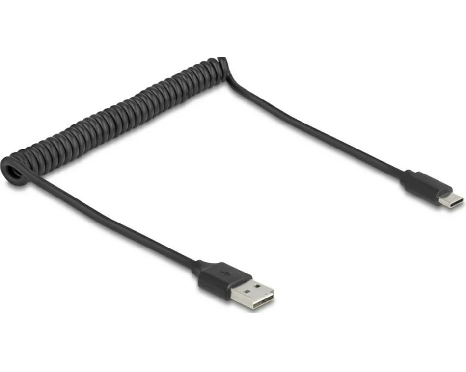 Delock USB 2.0-Spiralkabel USB-A - USB-C 0.8 m