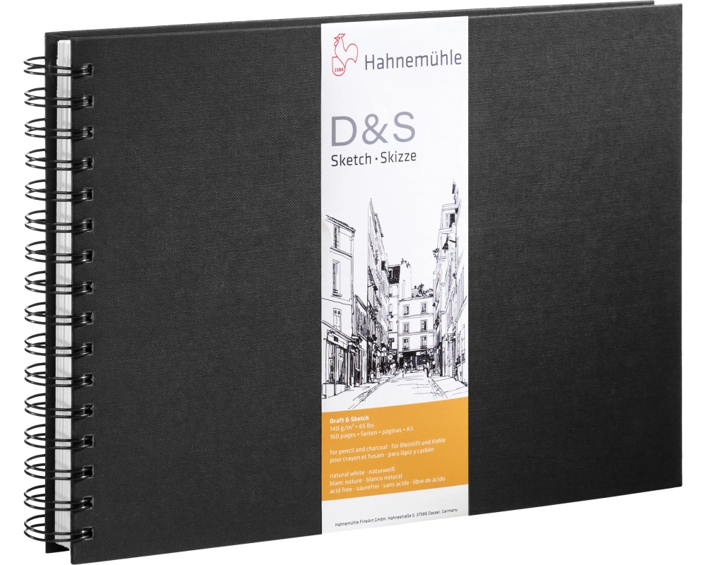 HAHNEMÜHLE Spiralskizzenbuch D&S A5 quer 10628208 schwarz 80 Blatt