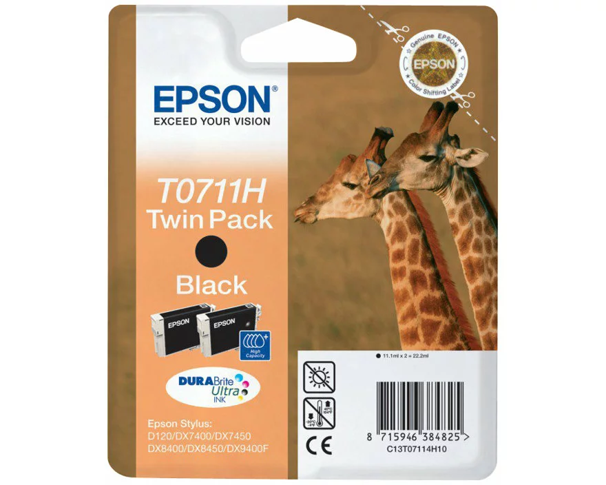 EPSON T0711 Ink black high Capacity 2 x 11.1ml 2-pack blister