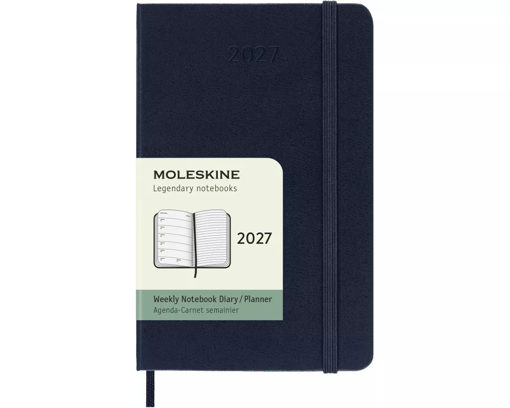 Moleskine 12 Monate Wochen Notizkalender 2027, Pocket/A6, 1 Wo = 1 Seite, rechts linierte Seite, fester Einband, saphir