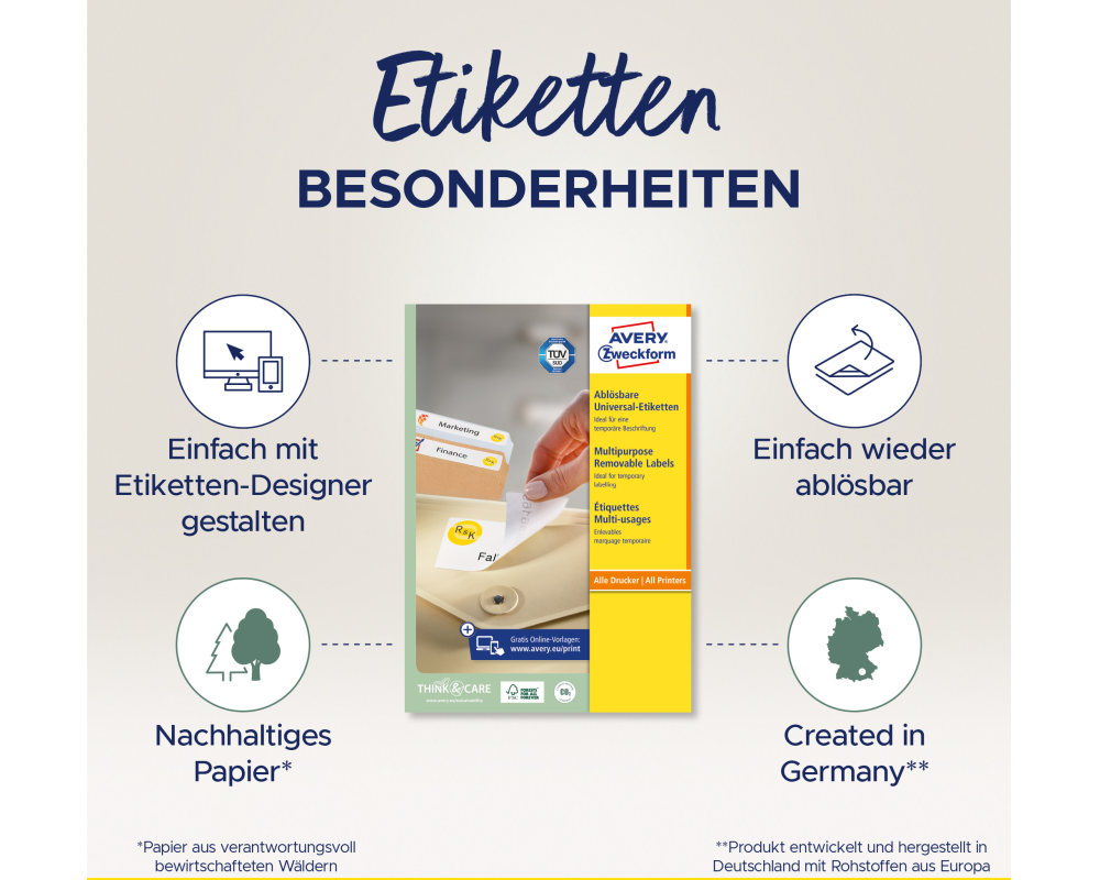 AVERY ZWECKFORM Universaletiketten 45,7x21,2mm L4736REV-100 weiss,non-perm. 4800S./100B.
