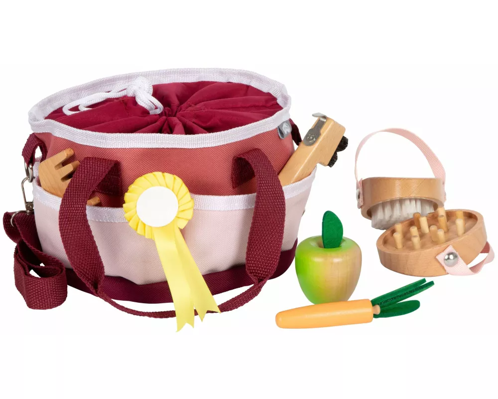 Pferdepflegeset mit Tasche rot