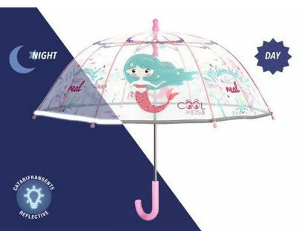Glow in the Dark Kinderschirm Cool Kids MERMAID transparent, 42/8, manuell