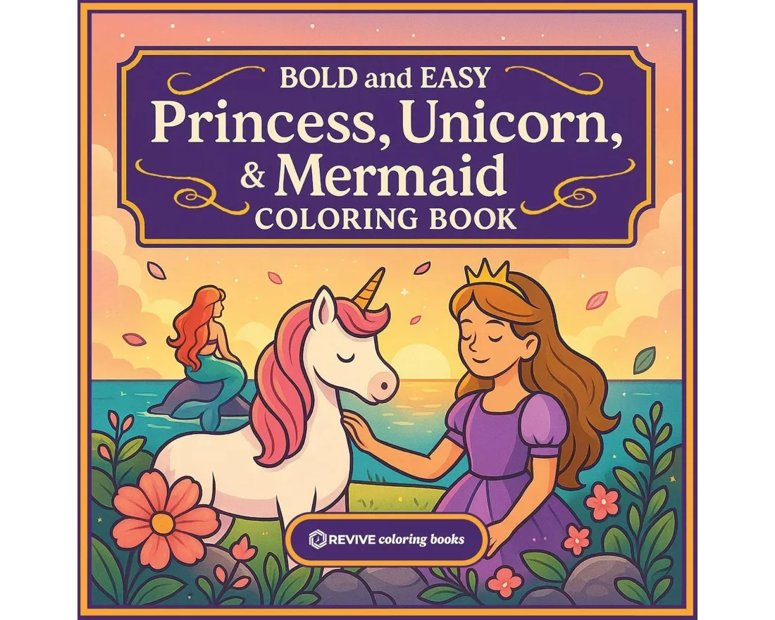 Bold & Easy Princess, Unicorn, & Mermaid Coloring Book