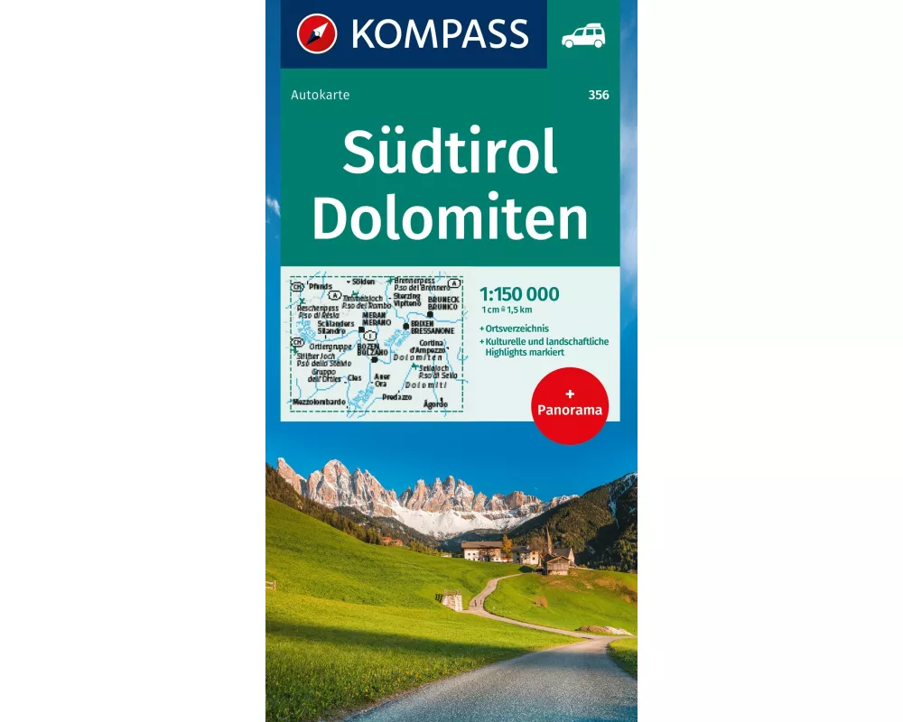 KOMPASS Autokarte Südtirol, Dolomiten, South Tyrol, Dolomites 1:150.000