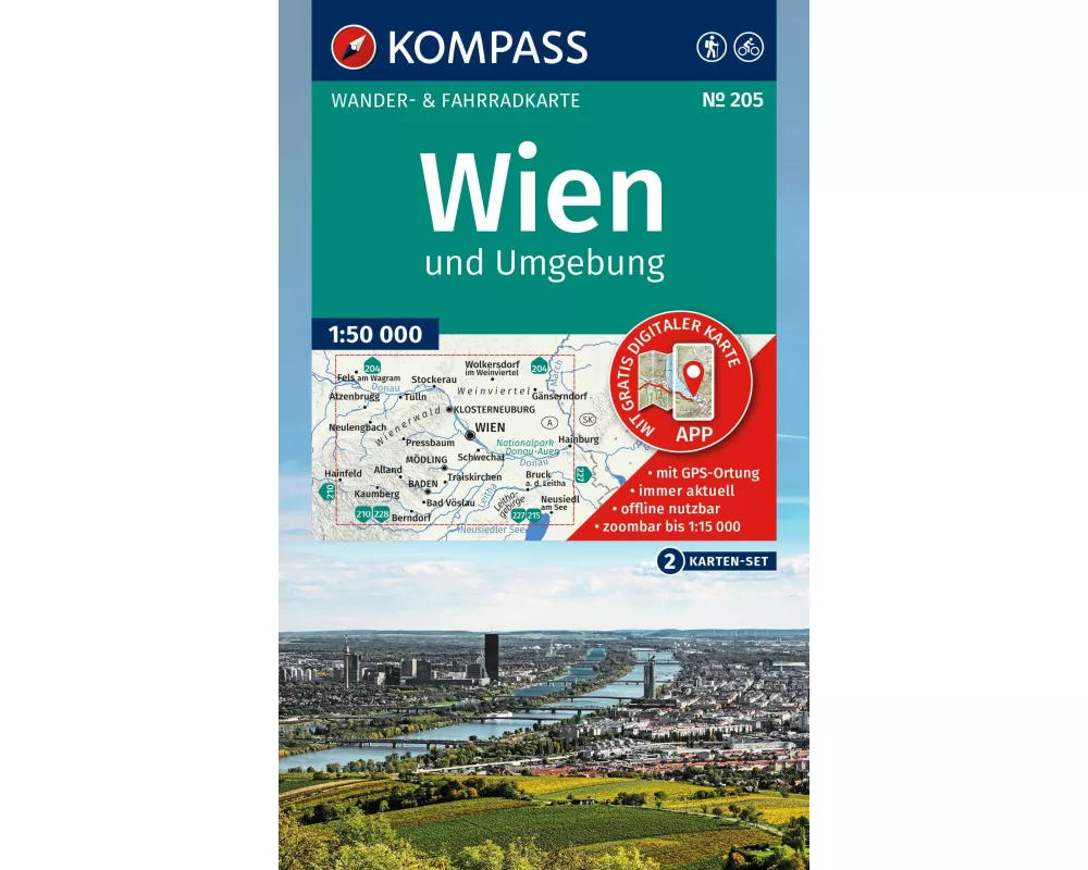 KOMPASS Wanderkarten-Set 205 Wien und Umgebung (2 Karten) 1:50.000