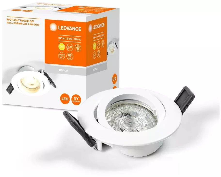 Ledvance Einbauspot Downlight Twistlock, GU10, 4.3W, 2700K, Weiss