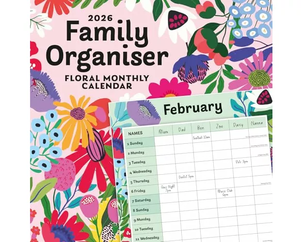 Family Organiser - Floral 2026 Square Wall Calendar