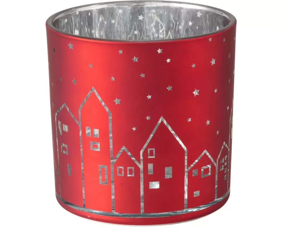 Boltze Weihnachtswindlicht Little Town Glas, 15 x 15 cm