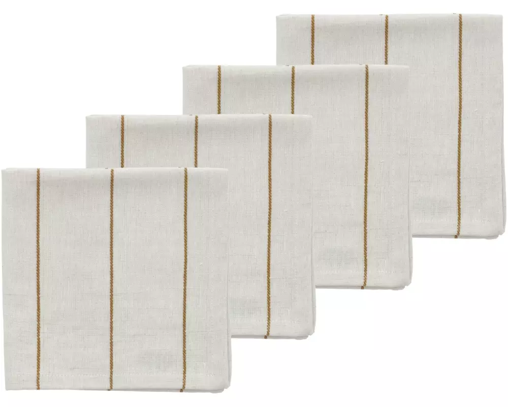 Södahl Stoffserviette Line 45 cm x 45 cm, 4 Stück, Crème/Gold