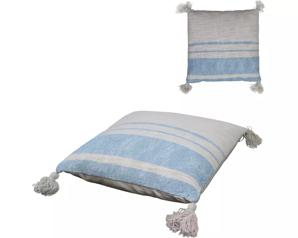 CHALET Kissen mit Quasten 45 x 45 cm, Blau/Grau