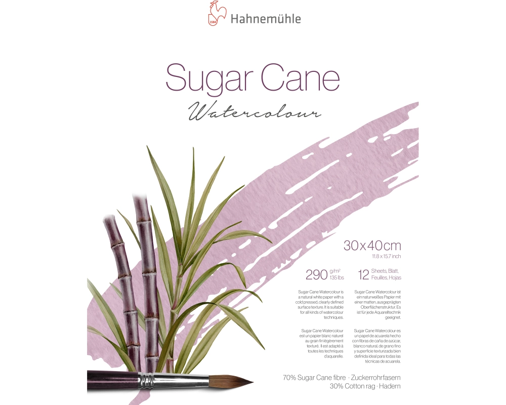 HAHNEMÜHLE Aquarellbl. SugarCane 30x40cm 10625422 weiss, 290g 12 Blatt