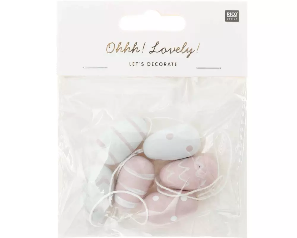 Rico Design Aufhänger Osterei 6 Stück, Hellrosa/Weiss