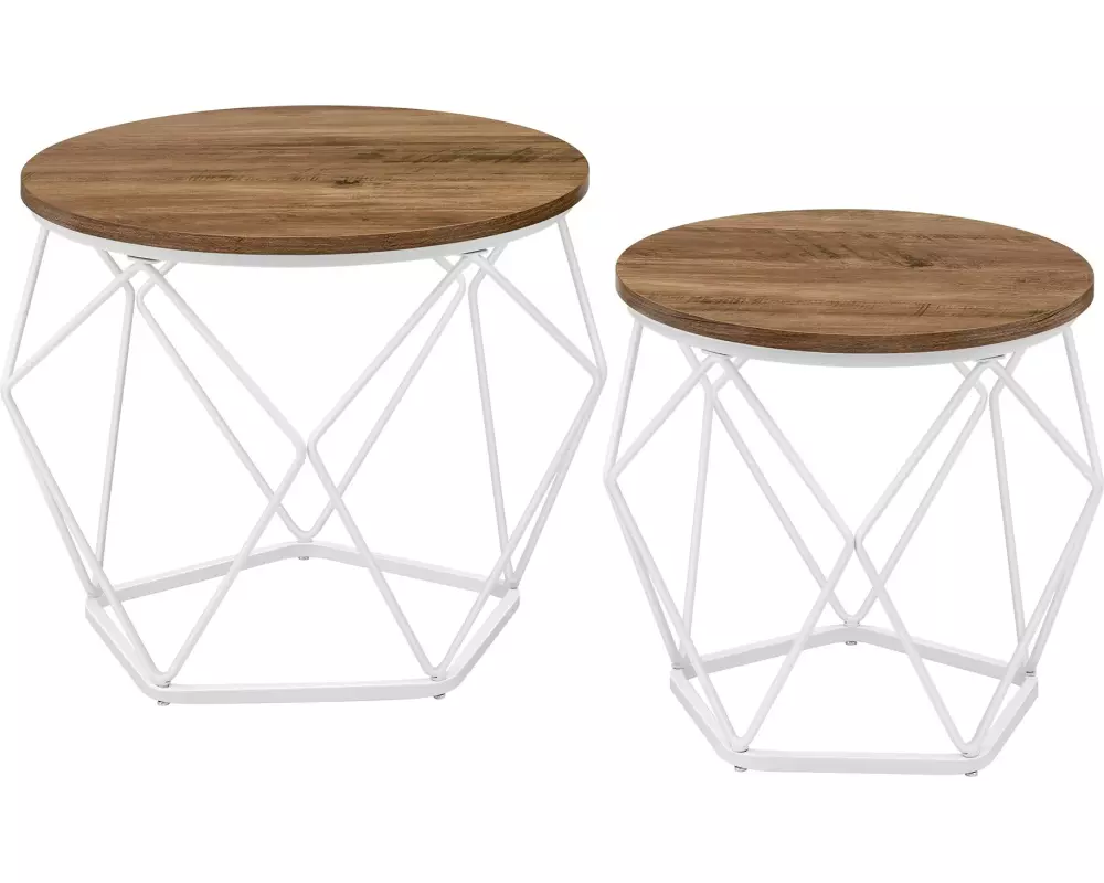 VASAGLE Couchtisch 2er Set 40/50 x 36 cm/40 cm, Braun/Weiss