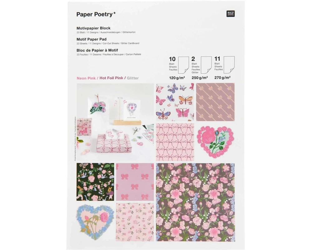 Rico Design Motivpapier La Vie En Rose A4, 270 g/m², Mehrfarbig