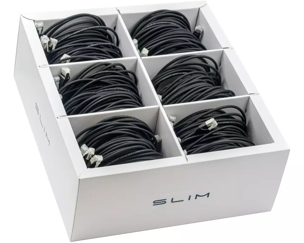 SLIM Slimpatchkabel RJ-45, Cat 6A, U/FTP, 3 m, Schwarz, 36-Pack