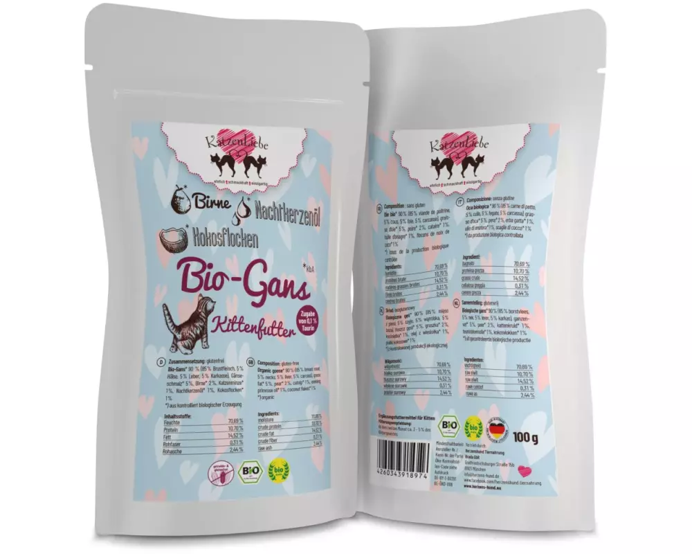 KatzenLiebe Nassfutter Kitten Bio-Gans mit Bio-Birne, 100 g