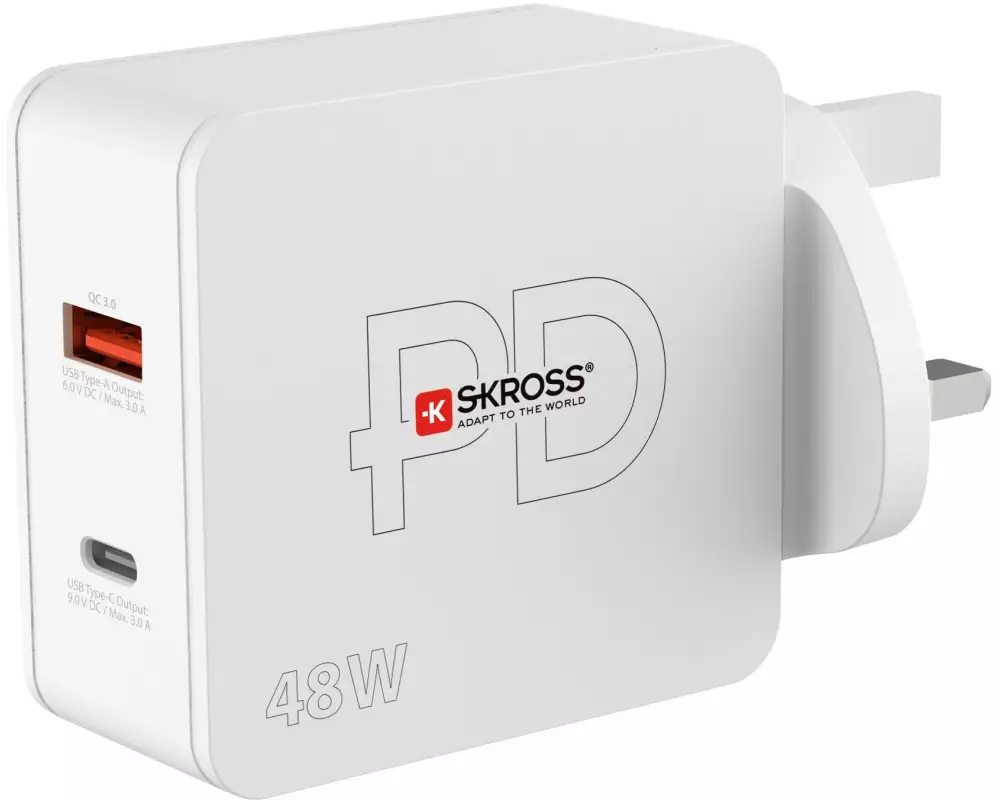 SKROSS USB-Wandladegerät Multipower 2 Pro+, UK, 48 W, Weiss