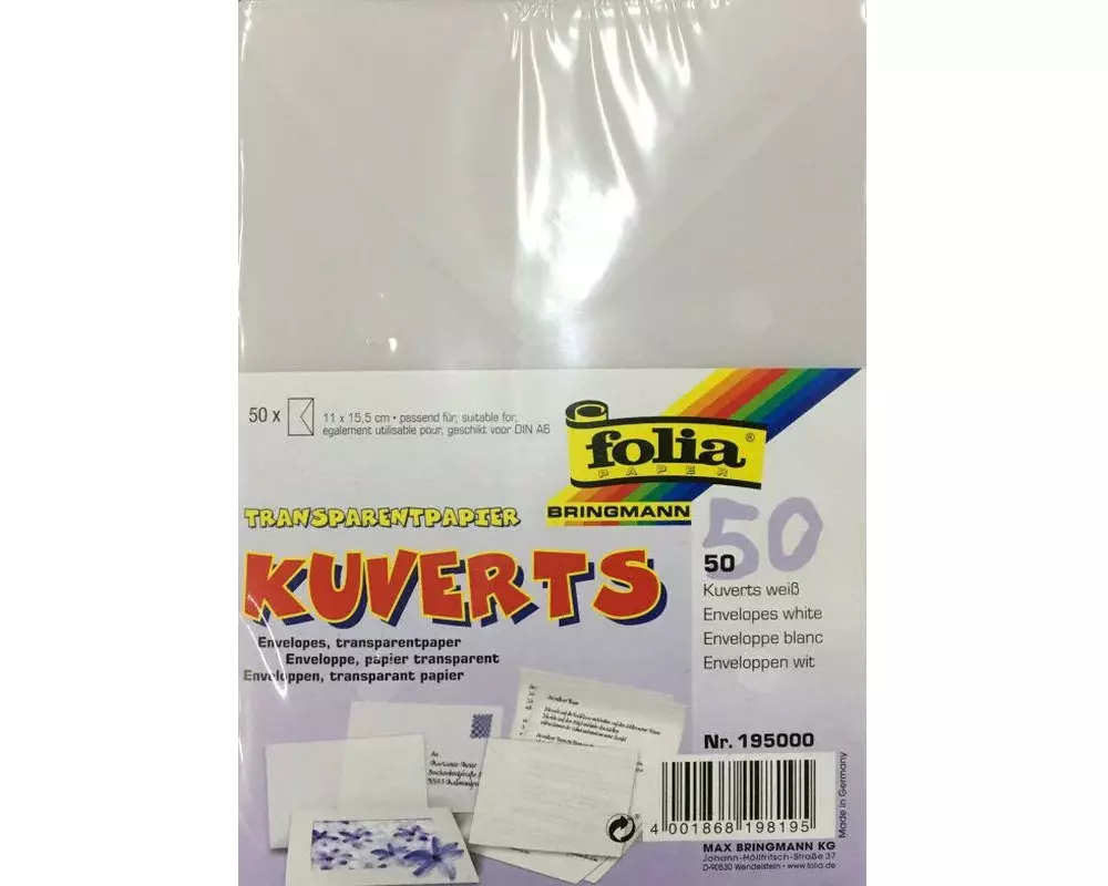 Folia Couvert 110 x 155 mm Transparent 50 Stück