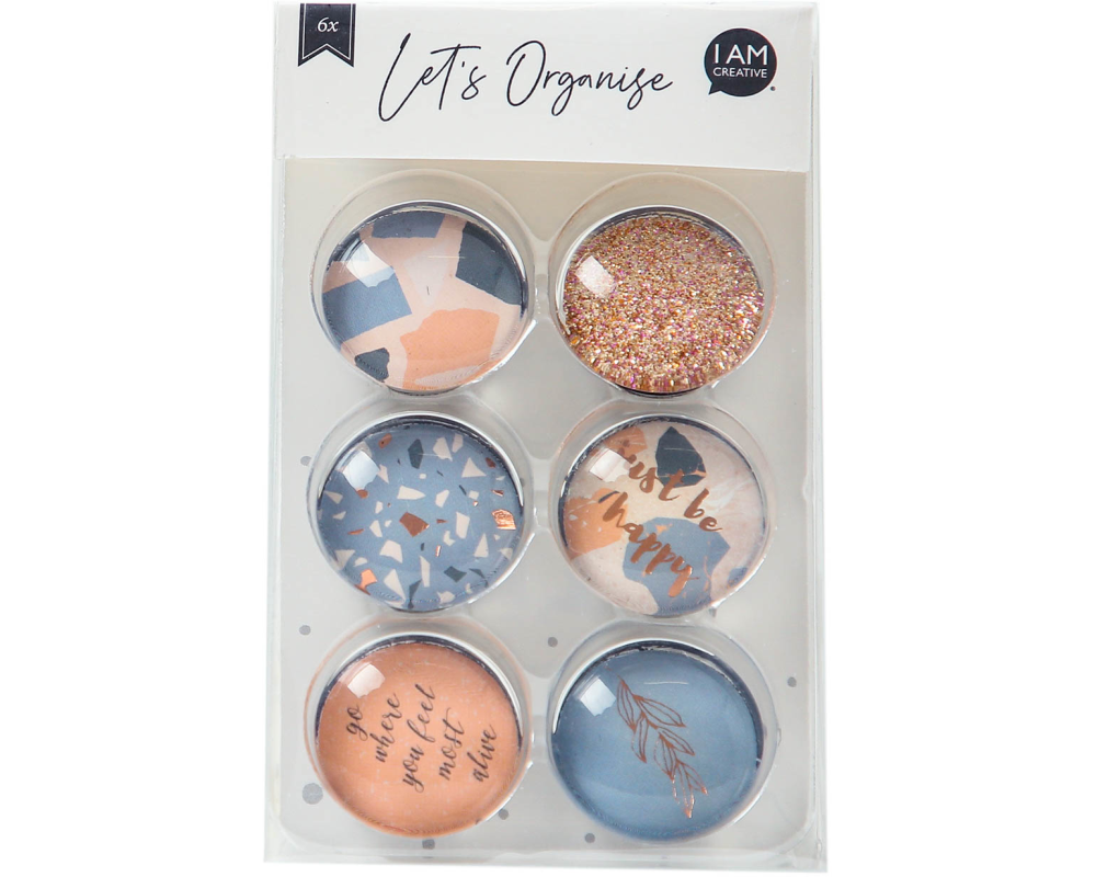 I AM CREATIVE Magnet Happy Let`s Organize MAA4035.54 Glas, 2.5x1cm 6 Stück