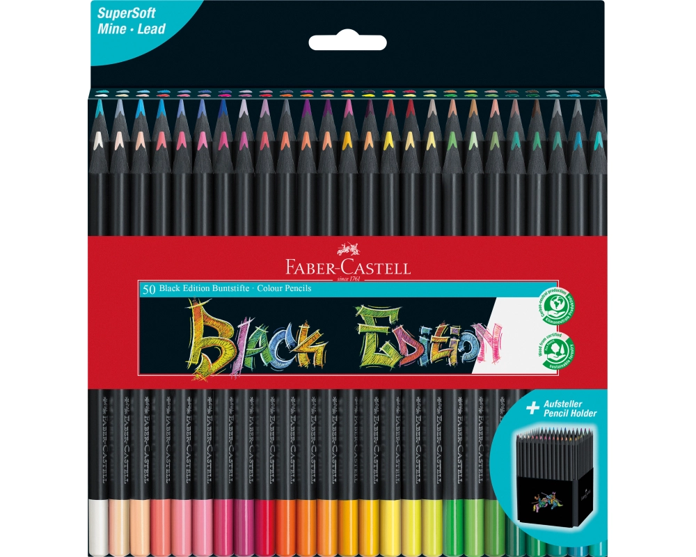 FABER-CASTELL Farbstifte Black Edition 116450 Kartonetui 50er