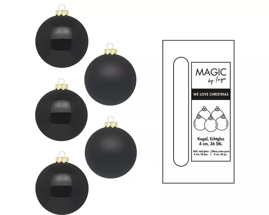 INGES CHRISTMAS DECOR Weihnachtskugel Ebony Black Ø 4 cm 36 Stück
