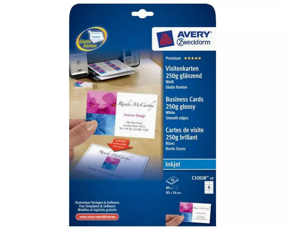 Avery Zweckform Visitenkarten-Etiketten Inkjet 85 x 54 mm 240 g/m² 80 Stück