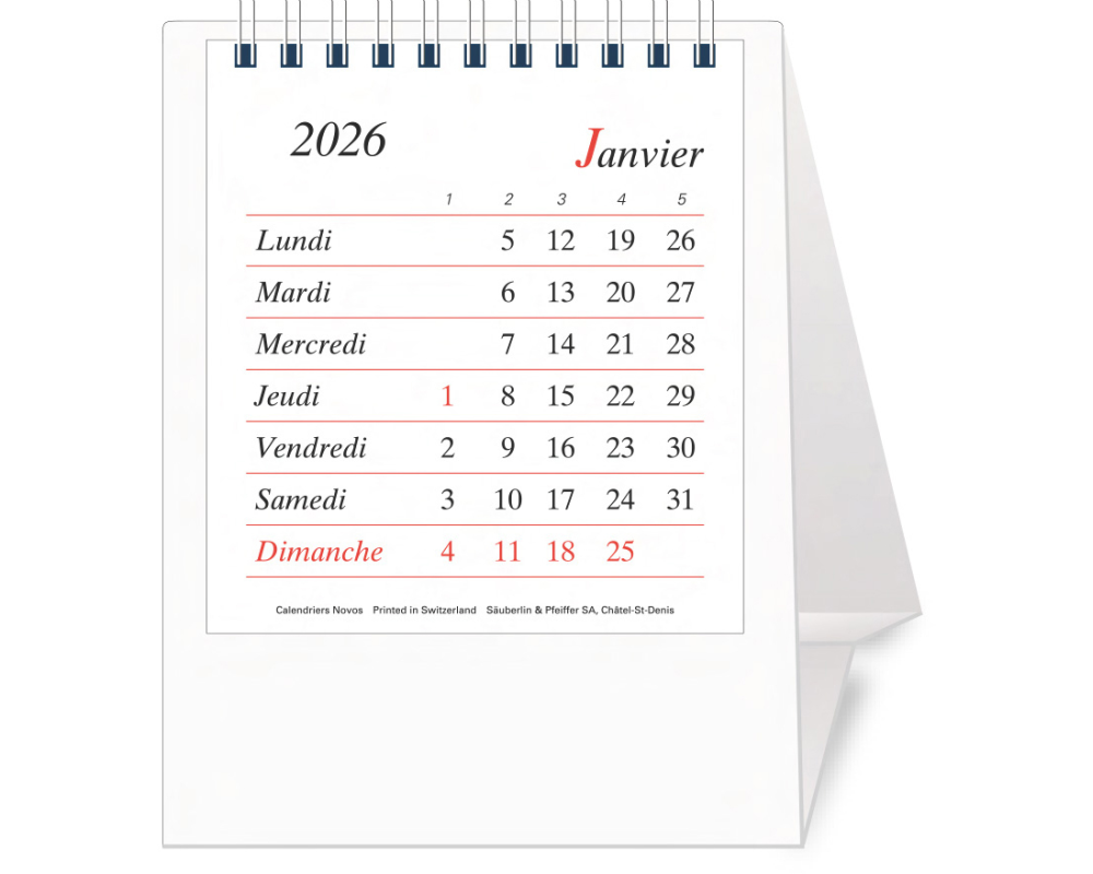 NOVOS Tischkal. Pro Bristol F. 2026 508066 1M/1S weiss FR 11.5x14cm