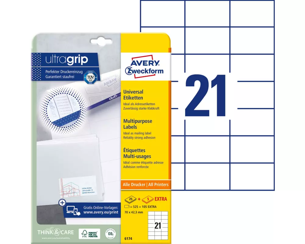 Avery Zweckform Universal-Etiketten 6174 70 mm, 30 Blatt