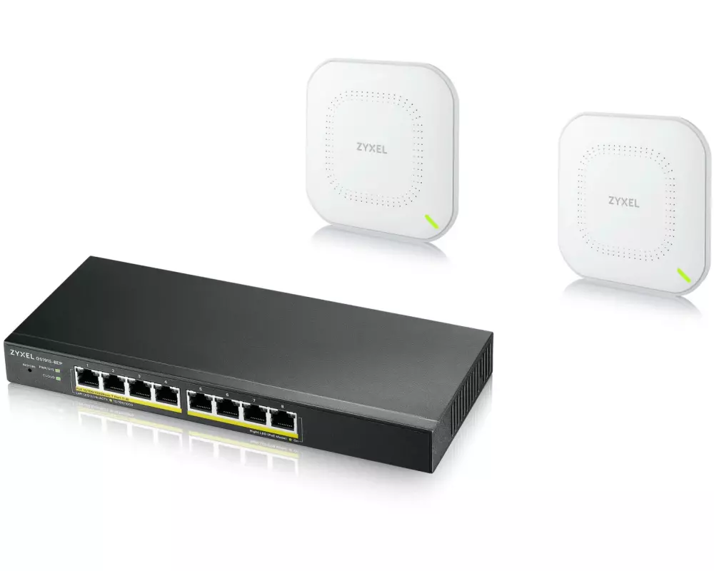 Zyxel PoE+ Switch GS1915-8EP + 2x NWA90AX 8 Port