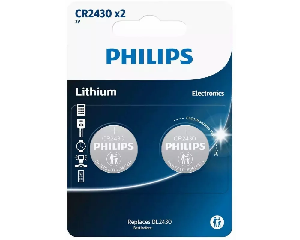 Philips Knopfzelle Lithium CR2430 , 2 Stück